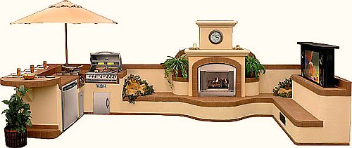 OUtdoor Kitchen with Fireplace and TV
