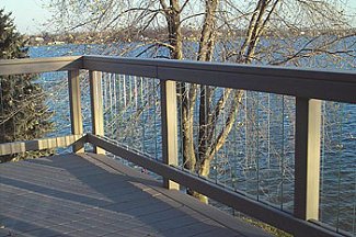 Glass railing over lake