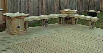 Deck bench with table and planter