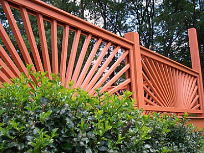 Deck Railing - wood, sunburst