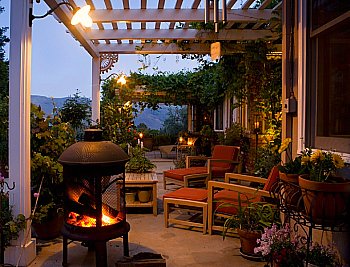 Patio with Pergola and Portable Fireplace