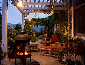 Patio with Pergola and Portable Fireplace