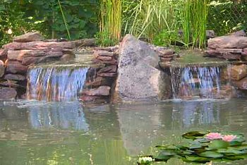 Backyard Waterfall Into Pond